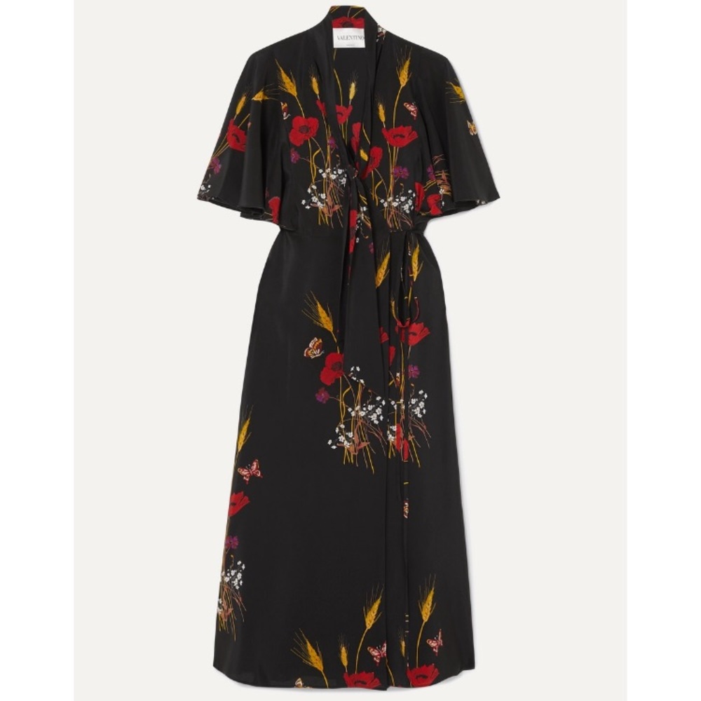 Valentino tie neck floral wrap dress
